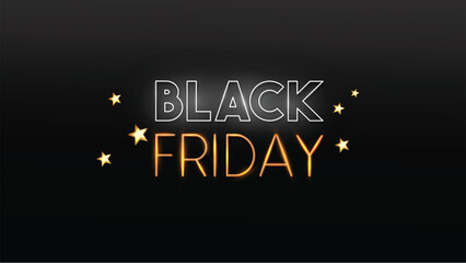 Black Friday Neon Lights On Back Wooden Background with Black Box. Vector Graphics.