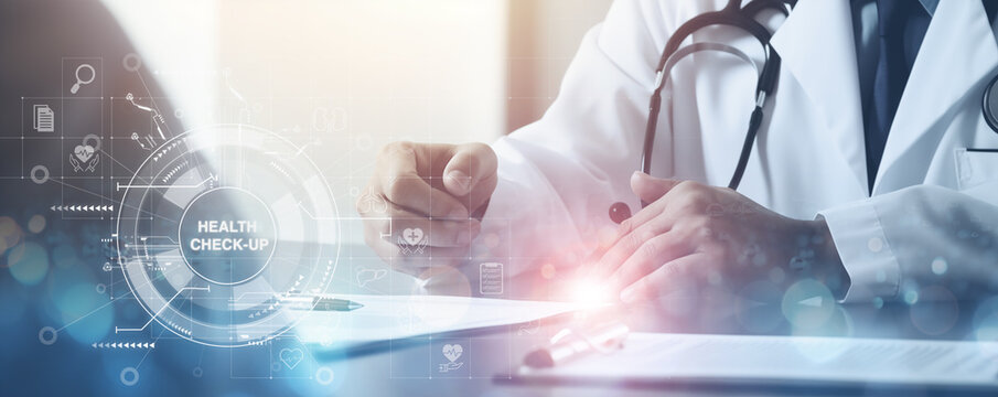 Annual health check, health insurance and medical healthcare. Medical, health and disease concept. Time for medical check up. Doctor reporting and advising the annual health check up results.