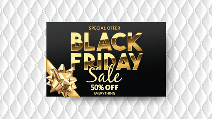 Black Friday Gold Font and Black Gift Box, Discount Sale Promotion Background. Vector Design.