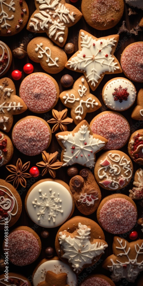 Poster a close-up view of a diverse assortment of cookies. this image can be used to showcase the variety o