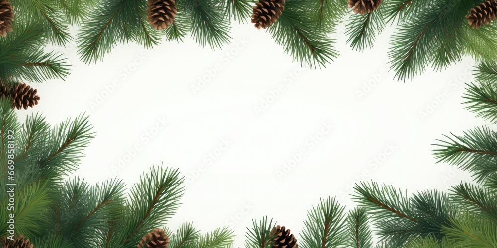Poster a frame made of pine cones and branches on a white background. suitable for nature-themed designs or