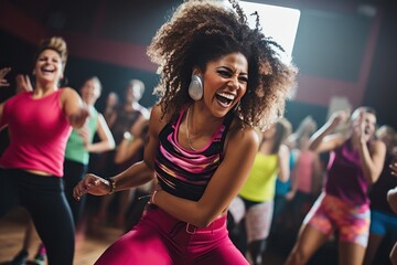 Smiling girl dancing zumba training and working out