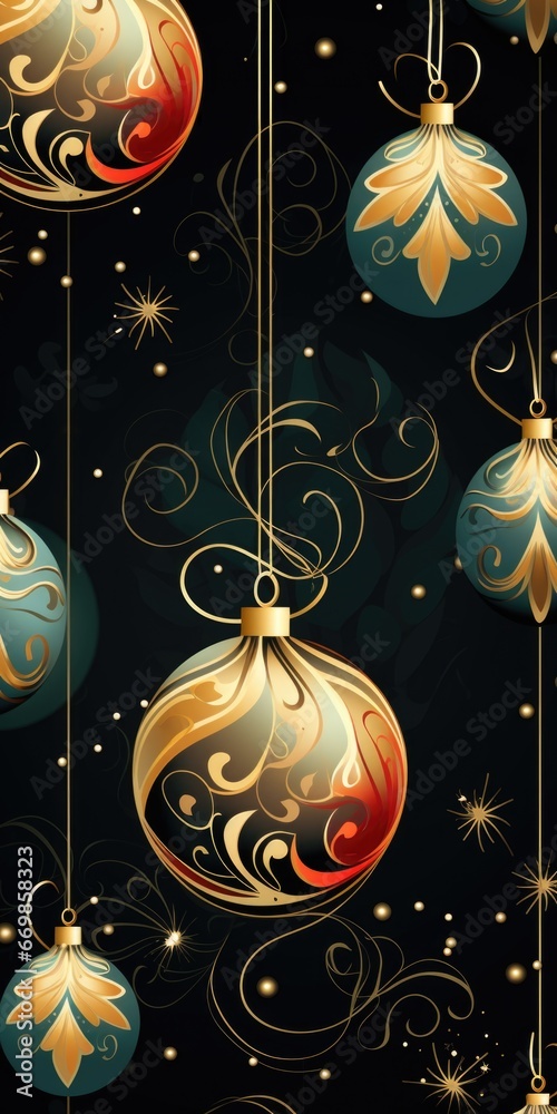 Poster a group of christmas ornaments hanging from strings. this image can be used for holiday decorations 