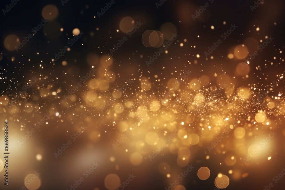 Poster A blurry image of a dark background illuminated with golden lights. Perfect for adding a touch of mystery and elegance to any design.