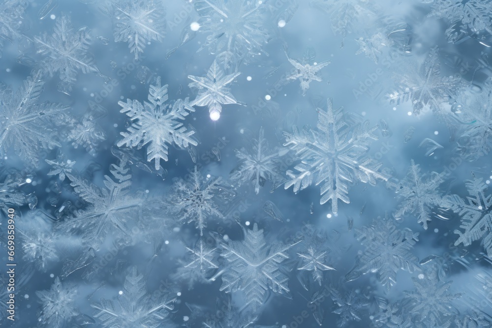 Poster a beautiful image capturing a bunch of snowflakes gracefully falling through the air. perfect for wi