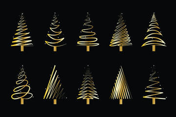 Collection of hand drawn flat Christmas trees. Vector illustration. - obrazy, fototapety, plakaty