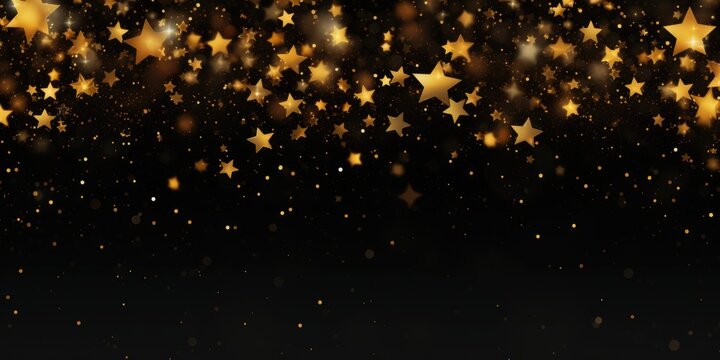 A striking image featuring a black background adorned with shimmering gold stars. Perfect for adding a touch of elegance and sparkle to any design project.