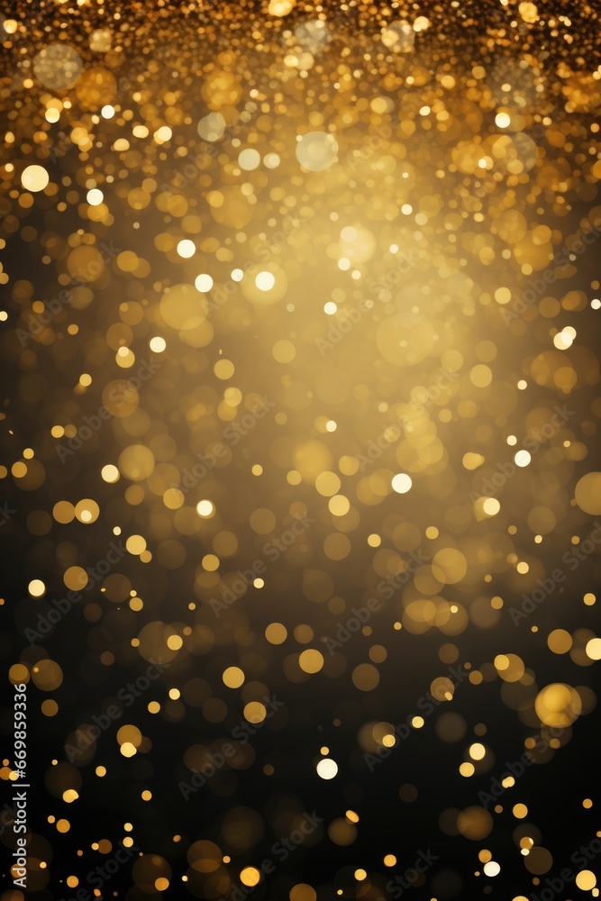Poster A black and gold background filled with numerous sparkling lights. Ideal for adding a touch of elegance and glamour to any project.