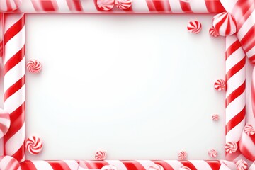 Fototapeta premium A frame of candy canes on a clean white background. Perfect for holiday cards, festive decorations, or sweet-themed designs.