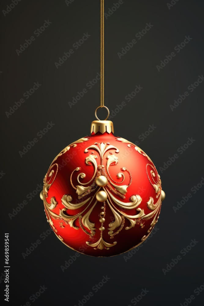 Poster a festive red and gold christmas ornament hanging delicately from a string. perfect for adding a tou