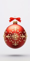 A beautiful red and gold Christmas ornament with a festive bow. Perfect for adding a touch of elegance to your holiday decorations