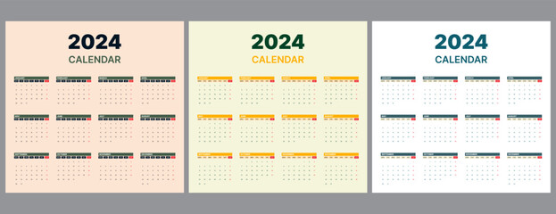 2024 calendar vector design set with vintage color