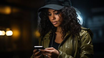 Woman using smartphone at home.