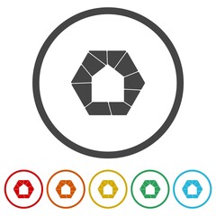  Stone house icon. Set icons in color circle buttons