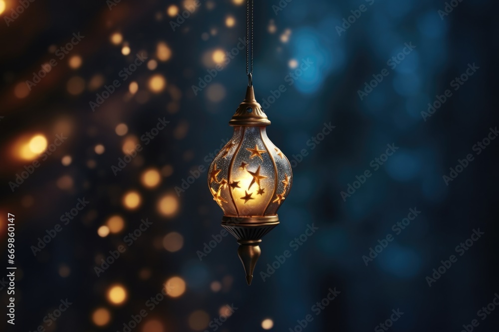 Poster A lantern hanging from a string. This versatile image can be used to create a cozy and inviting atmosphere in various settings
