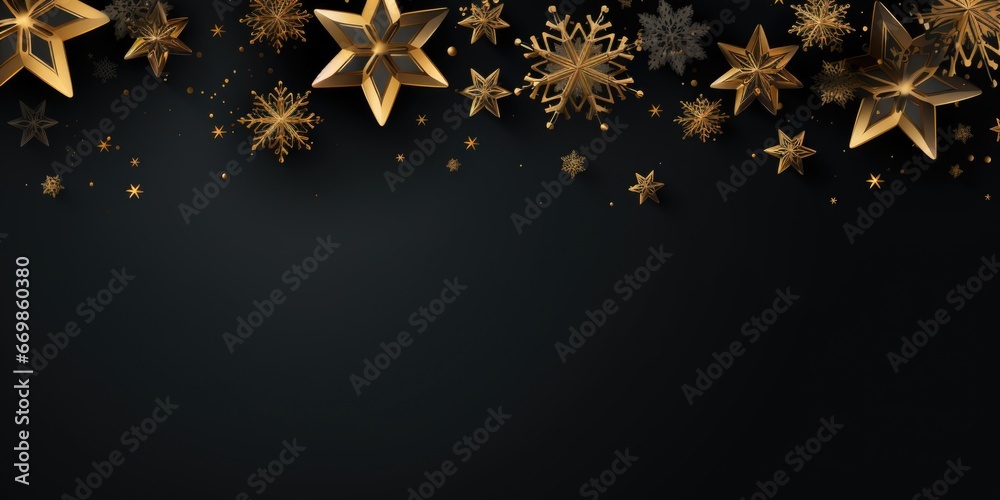 Aufkleber a stunning black background adorned with shimmering gold stars and delicate snowflakes. perfect for 
