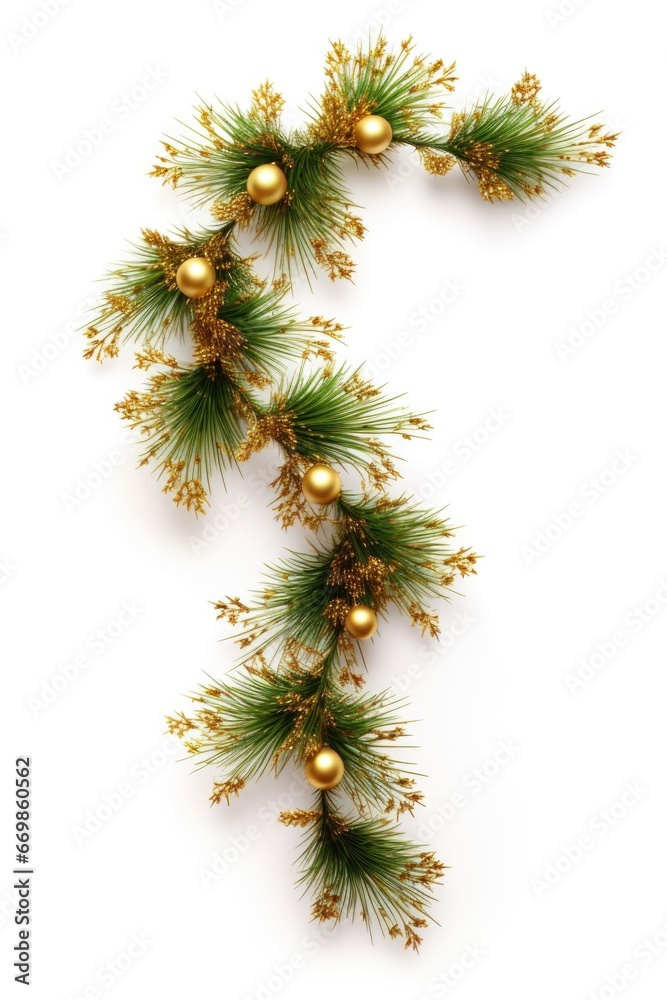 Poster a festive christmas garland made of pine branches and adorned with shiny gold balls. perfect for hol