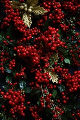 A close-up view of a bunch of vibrant red berries. This image can be used to depict nature, food, or seasonal themes