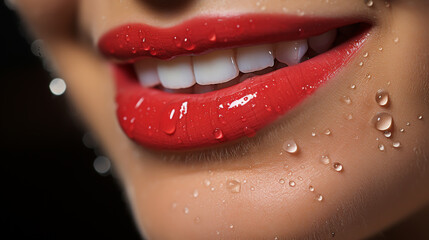 red lipstick and white teeth