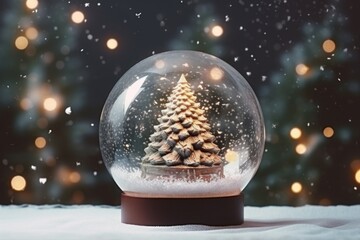 Fototapeta na wymiar A snow globe featuring a miniature Christmas tree inside. Perfect for holiday decorations and festive displays