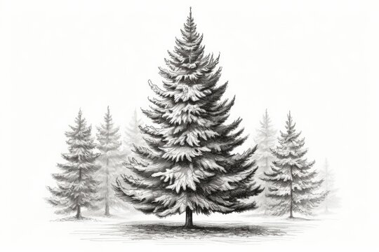 A simple black and white drawing of a pine tree. This versatile image can be used for various purposes