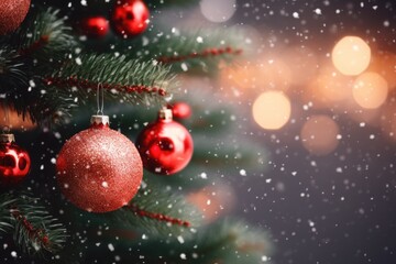 Obraz premium A detailed view of a Christmas tree adorned with colorful ornaments. Perfect for holiday-themed designs and festive decorations