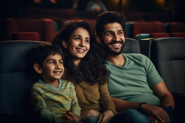 Indian family watching movie in theaters