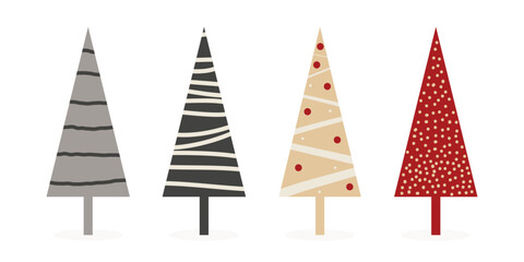 Collection of hand drawn flat Christmas trees. Vector illustration.