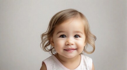 Naklejka premium Cute little toddler girl against white background with space for text, children background image, AI generated