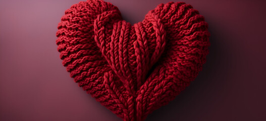 Red knitted heart lies on a black knitted background  Crochet Heart Patterns for Valentine's Day Valentine's Day. Symbol of love.AI Generative