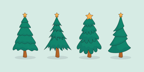 Collection of hand drawn flat Christmas trees. Vector illustration.