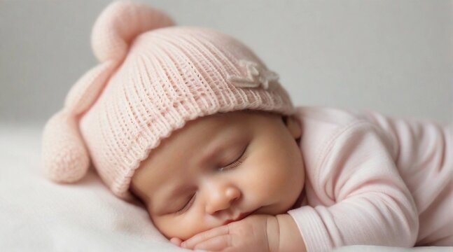 Cute sleeping baby girl against white background with space for text, children background image, AI generated