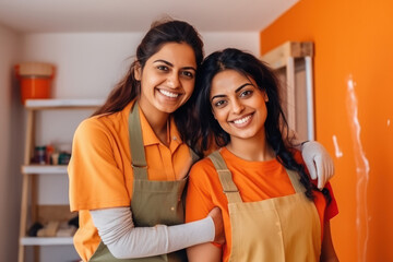 Two indian women renovating her house