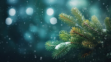 Fototapeta na wymiar christmas tree branch close up, winter background 