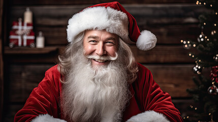 close up of Santa Claus, portrait, happy and smiling Santa 