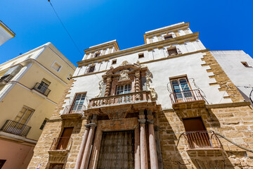 Fototapeta na wymiar Beautiful Andalusian architecture, elevated street view, facade of the building country, Southern Spain