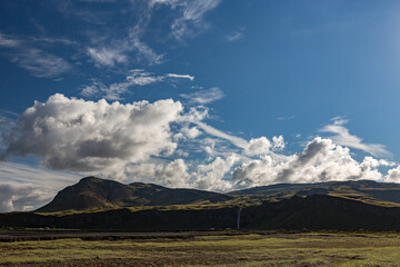 Scenery summer day with clouds over the mountains in Southern Iceland