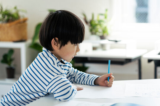 勉強する日本人の男の子