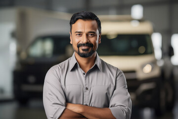 Obraz premium Confident indian man standing and smiling.