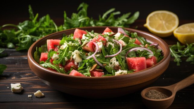 A summer salad with featuring mixed greens. AI Generative