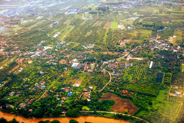 high angle blur abstract background From the window of the plane you can see the surrounding...