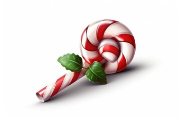 Sweet Christmas cane cartoon icon on white background. 