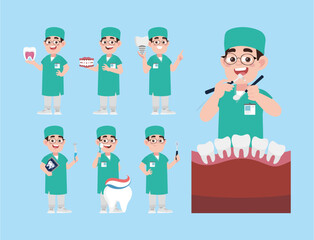 Dentist character and dental care concept