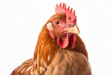 Close view of chicken face on white background