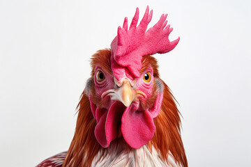 Close view of chicken face on white background