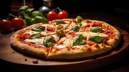 A classic pizza with a thin and crispy crust. AI Generative