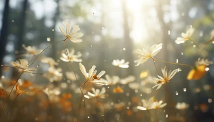 Muurstickers Blumen Pollen fliegen mit viel Licht im Wald herum als  Hintergrund © SYLVIA