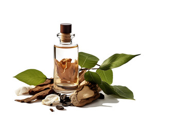 Cosmetic Oil Bottle with Natural Elements isolated png
