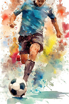 Soccer ball in action, watercolor illustration generated by Ai