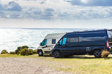 Caravan vans camping on sea shore